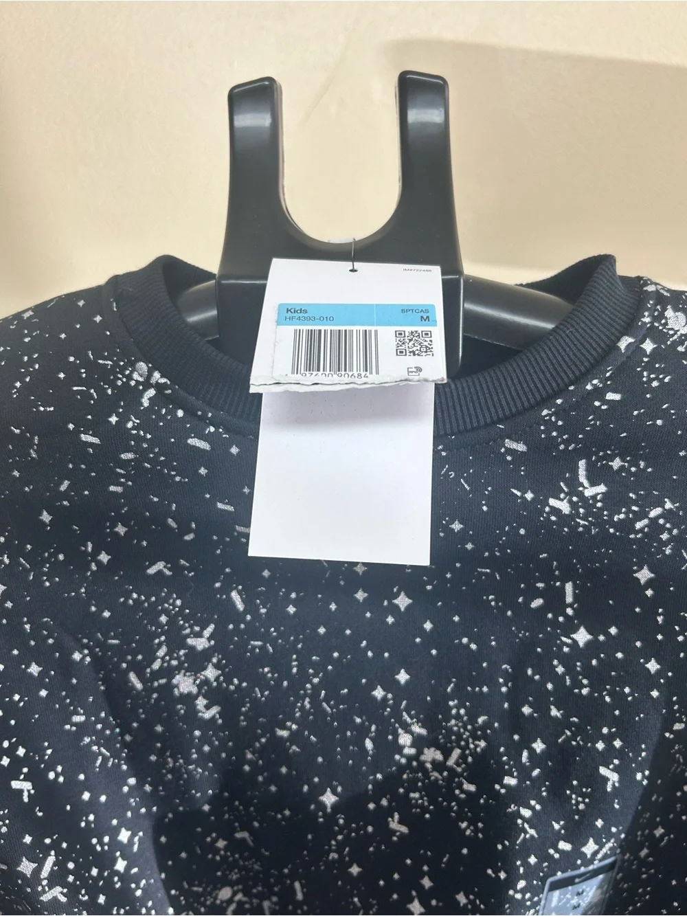 Nike Girls Cropped Sweatshirt Black Metallic Silver Splatter Crewneck Youth M